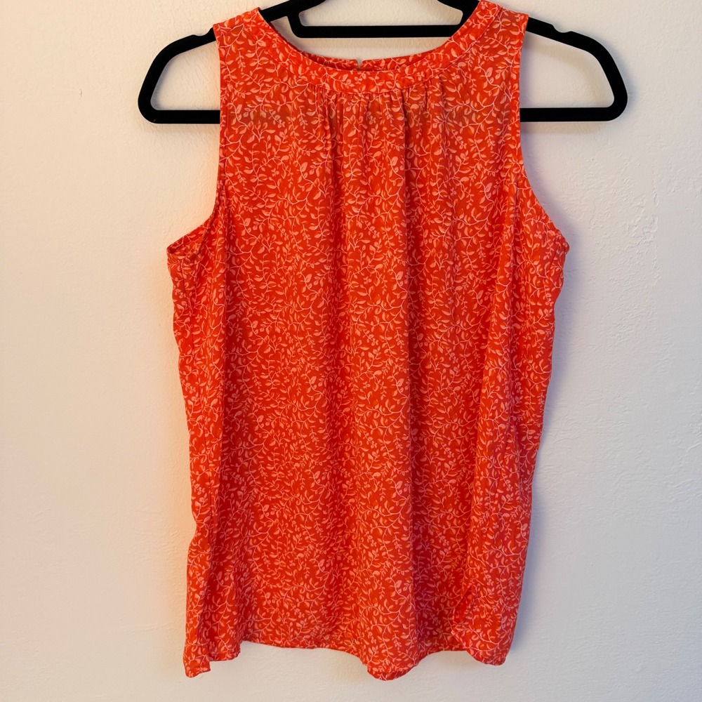Loft Womens Small Orange Pink Leaf Print Sleeveless Blouse Top cottage boho